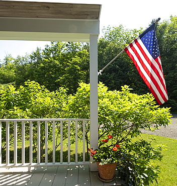 USA, US flag on porch