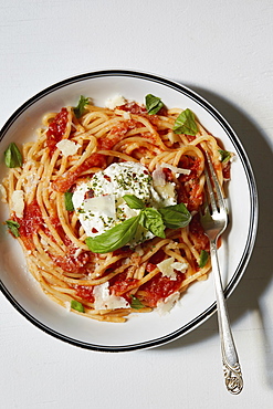 Spaghetti with tomato sauce on plate