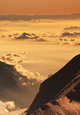 Switzerland, Monte Rosa, Aerial view of Monte Rosa Massif at sunset