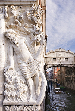 The Bridge of Sighs with sculpture depicting Drunkenness of Noah Doge's Palace Venice, Italy