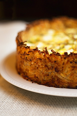 Detail of quiche made with eggs, asparagus, paprika and thyme