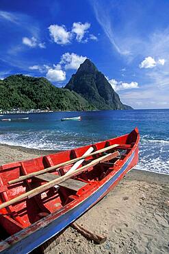 Santa Lucia, Caribbean, Traditional fishing boat on Caribbean beach