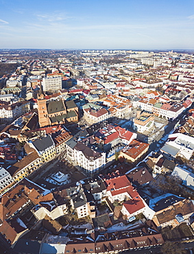 Poland, Lesser Poland, Tarnow, High angle view of city old town in winter