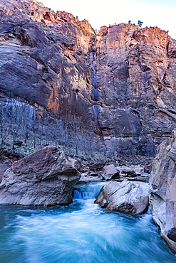 United States, Utah, Zion National Park, Pool in Virgin River in The Narrows of Zion National Park