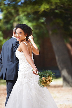 Portrait of newlywed couple