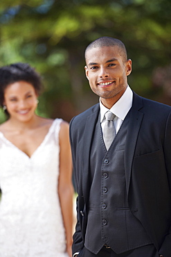 Portrait of newlywed couple