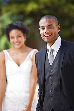 Portrait of newlywed couple