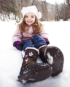 Portrait of Girl (2-3) toothy smiling to camera, USA, Utah, Highland