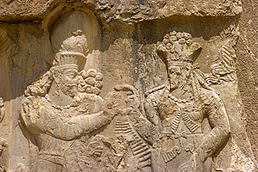 The Investiture of Narse by the goddess Anahit at Naqsh-e-Rustam dating from 3rd century AD, Iran, Middle East