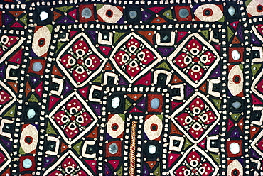 Close-up of embroidery on a Gajj wedding dress, in Sind, Pakistan, Asia