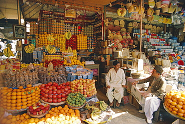 Fruit and basketware stalls in the market, Karachi, Pakistan