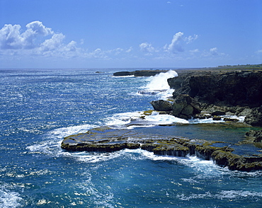 Aerial of coastline, Barbados, West Indies, Caribbean, Central America