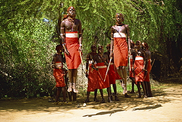 Samburu dancing, Kenya, East Africa, Africa