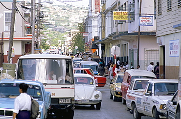 Traffic in town street, Montego Bay, Jamaica, West Indies, Caribbean, Central America