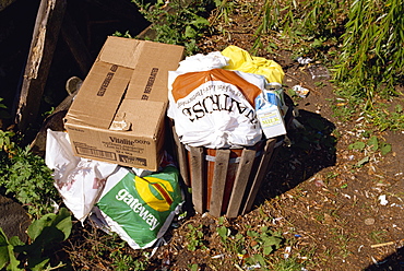 Overflowing rubbish bin, England, United Kingdom, Europe