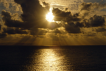 Clouds with sun behind, over ocean, Madeira, Atlantic Ocean, Portugal, Europe