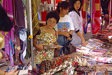 Fabric stall, Chinatown, Georgetown, Penang, Malaysia, Southeast Asia, Asia