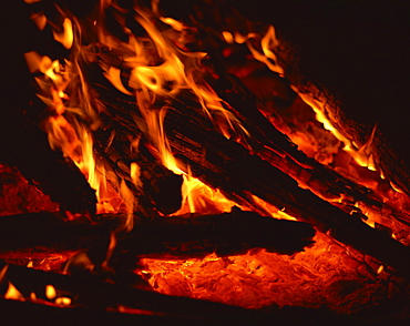 Log fire at night