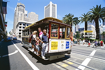 Cable car, Union Square area, San Francisco, California, United States of America (U.S.A.), North America