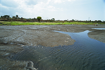 The world's largest natural pitch lake, 90 meters deep, Trinidad, West Indies, Caribbean, Central America