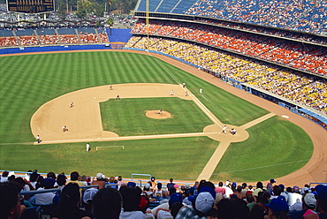 Crowds watch baseball game at the Dodgers Stadium in Los Angeles, California, United States of America, North America