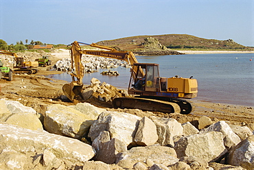 Building sea defences, Bryer, Scilly Isles, United Kingdom, Europe