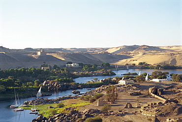 Elephantine Island from the Old Cataract Hotel, Aswan, Egypt, North Africa, Africa