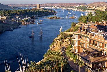 View from the New Cataract Hotel of the River Nile at Aswan, Egypt, North Africa, Africa