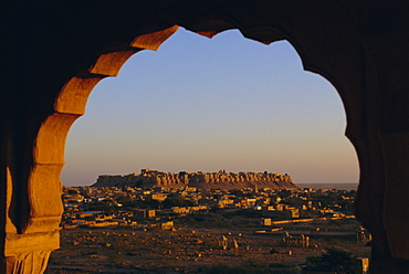 View of the fortified old city of Jaisalmer, Rajasthan State, India, Asia