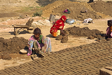 Brick making, Deogarh, Rajasthan state, India, Asia