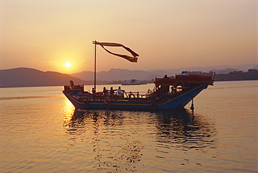 The royal barge at the Lake Palace Hotel, Udaipur, Rajasthan, India