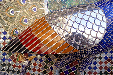 Close-up of decoration on the walls of the City Palace, built in 1775, Udaipur, Rajasthan state, India, Asia