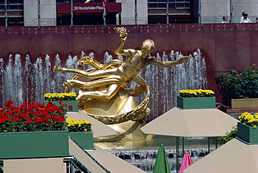 Prometheus statue, Rockefeller Center, New York City, New York, United States of America, North America