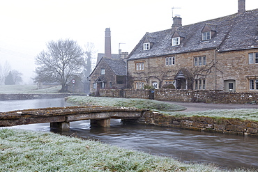 A misty and frosty winters morning, Lower Slaughter, Cotswolds, Gloucestershire, England, United Kingdom, Europe 