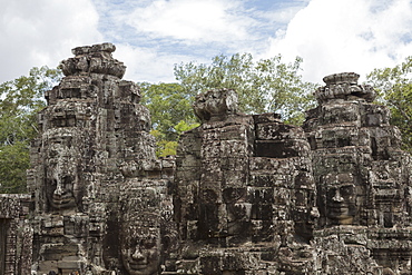 Smiling faces carved in stone, Bayon, Angkor, UNESCO World Heritage Site, Siem Reap, Cambodia, Indochina, Southeast Asia, Asia