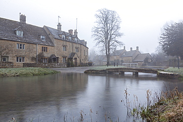 A misty and frosty winters morning, Lower Slaughter, Cotswolds, Gloucestershire, England, United Kingdom, Europe 