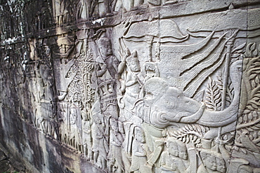 Carvings in stone depicting a king riding an elephant, Angkor Wat, UNESCO World Heritage Site, Siem Reap, Cambodia, Indochina, Southeast Asia, Asia