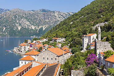 View from St. Nicholas Church of Perast, Bay of Kotor, UNESCO World Heritage Site, Montenegro, Europe 