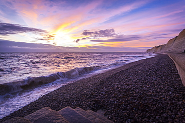 Pink sunset at the Telscombe Cliffs, Newhaven, East Sussex, England, United Kingdom, Europe 