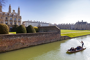 A view of Kings College from the Backs with punting in the foreground, Cambridge, Cambridgeshire, England, United Kingdom, Europe