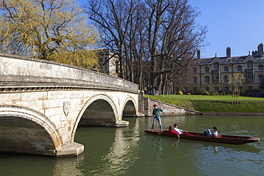 Punting along the river Cam with Trinity College in the background, the Backs, Cambridge, Cambridgeshire, England, United Kingdom, Europe