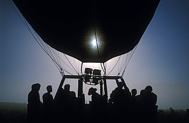 Silhouette of Hot air balloon basket, Victoria, Australia.