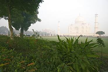 Taj Mahal tomb through early morning mist and atmosphere, Agra, Uttar Pradesh, India