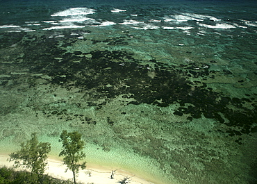 Aerial picture of the coral reef surrounding Bird Island, to the north of the main archipelago. Bird Island, Seychelles, Indian Ocean   (RR)  