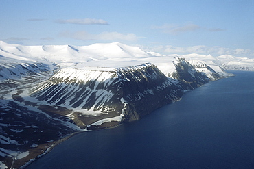 Fjords along south-west coast of Svalbaard / Sptisbergen from the air.