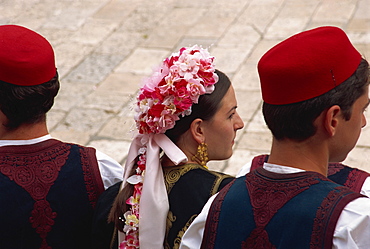 Tourist Board folk dancers, Lusa Square, Dubrovnik, Croatia, Europe