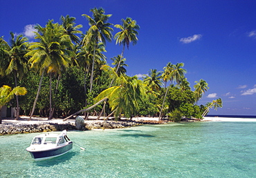 Boat Moored Off the Coast of Kuda Bandos, North Male Atoll, Maldives