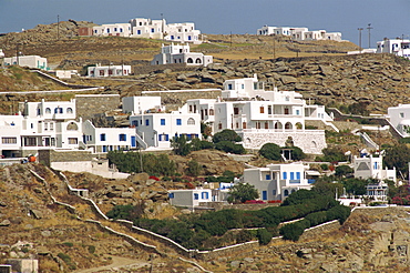 Houses and villas in a rocky landscape on Mykonos, Cyclades Islands, Greek Islands, Greece, Europe