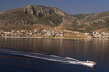 Yefira, the town on the mainland across the bay from Monemvasia, Peloponnese, Greece, Europe