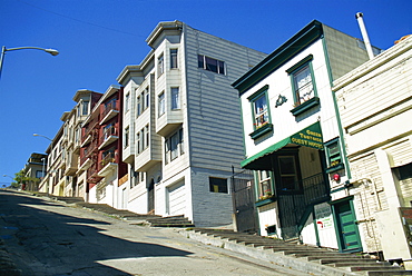 Housing on typically steep street, San Francisco, California, United States of America, North America